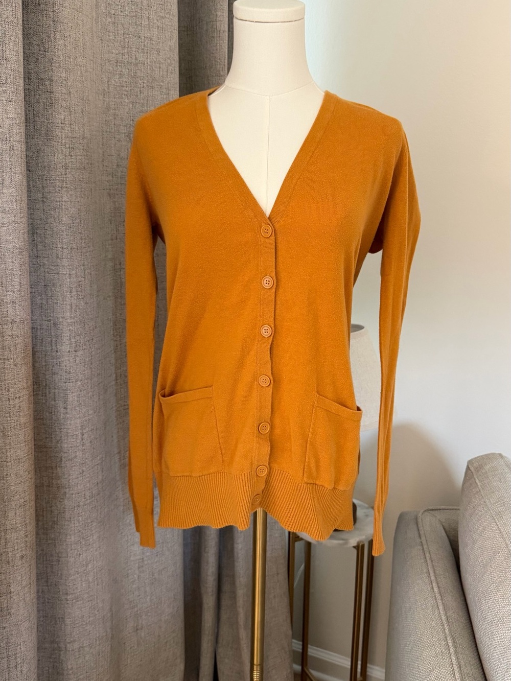 Forever 21 Mustard V-Neck Button Front Cardigan